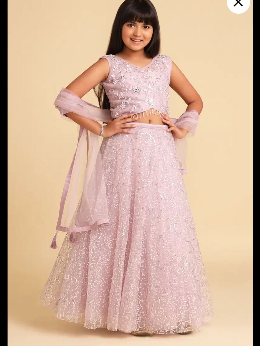 KIDS LAVENDER PINK SHIMMERY SEQUIN LEHENGA SET